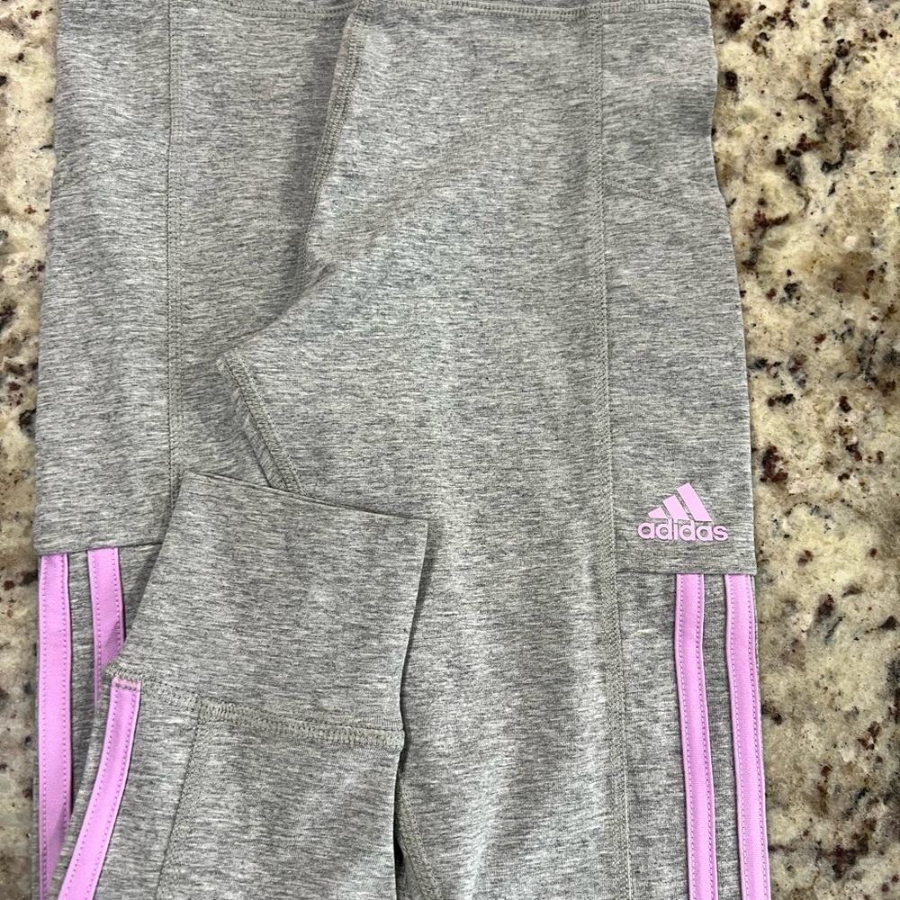 Adidas Kids Gray and Lavender Leggings - Picture 1 of 5